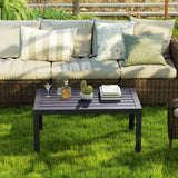 Outsunny Outdoor Side Table, Rectangular Patio Coffee Side Table with Steel Frame and Slat Tabletop for Garden, Balcony, Grey