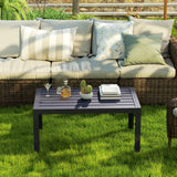 Outsunny Outdoor Side Table, Rectangular Patio Coffee Side Table with Steel Frame and Slat Tabletop for Garden, Balcony, Grey