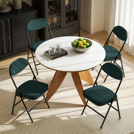 HOMCOM Set of Four Folding Corduroy Seat Chairs - Teal