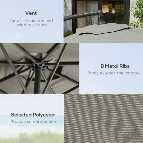 Outsunny 3m Overhanging Cantilever Parasol, with Cross Base - Light Grey