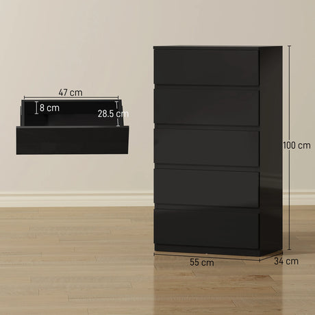 HOMCOM Chest of Drawers, 5-Drawer Storage Cabinets, Modern Dresser, Storage Drawer Unit for Bedroom