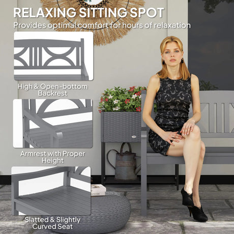 Outsunny 2-Seater Wooden Garden Bench Outdoor Patio Loveseat for Porch, Grey