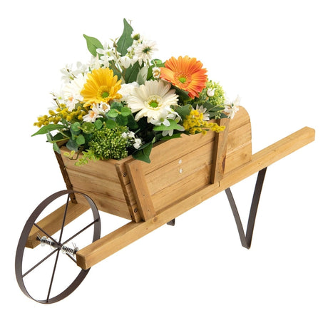 Wooden Wagon Planter with 9 Magnetic Accessories for Garden Yard-Walnut