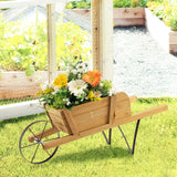 Wooden Wagon Planter with 9 Magnetic Accessories for Garden Yard-Walnut