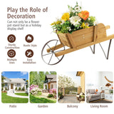 Wooden Wagon Planter with 9 Magnetic Accessories for Garden Yard-Walnut
