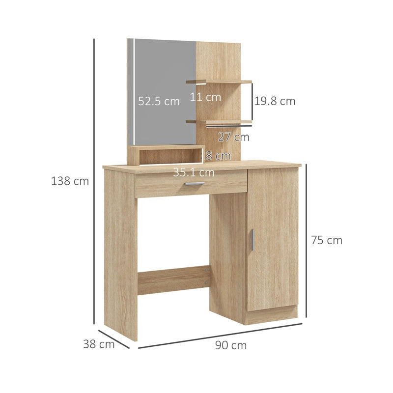 HOMCOM Simple and Modern Dressing Table, with Storage - Maple Wood-effect