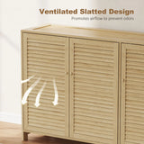 HOMCOM Bamboo Shoe Cabinet with Louvered Doors, 18 Pairs Shoe Storage Cabinet with Adjustable Shelves for Hallway, Natural