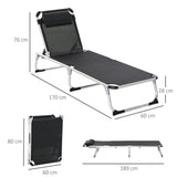 Outsunny Foldable Outdoor Sun Loungers Set of 2, Reclining Lounge Chair Camping Bed Cot with Pillow 4-Level Adjustable Back Aluminium Frame, Black