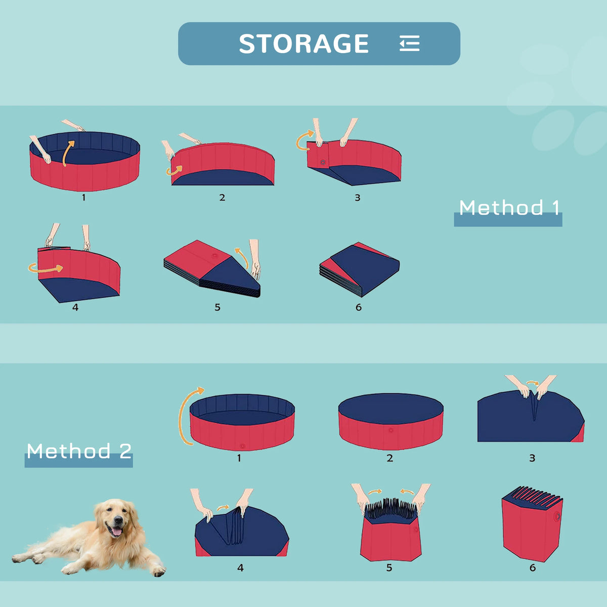 PawHut Dog Paddling Pool, Foldable Dog Pool, Leakproof & Hard Plastic, Portable Pet Bathtub with Non-Slip Base & Drainage Hole, for Indoors, Outdoors, Garden, Patio, 120 x 30 cm, Red