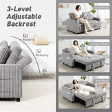 HOMCOM 2 Seater Click Clack Sofa Bed with Pull Out Design, Corduroy Upholstery - Light Grey