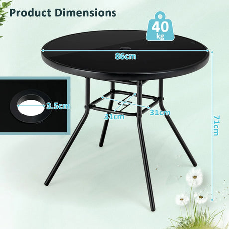 34 Inch Patio Dining Table with 1.5 inch Umbrella Hole for Garden