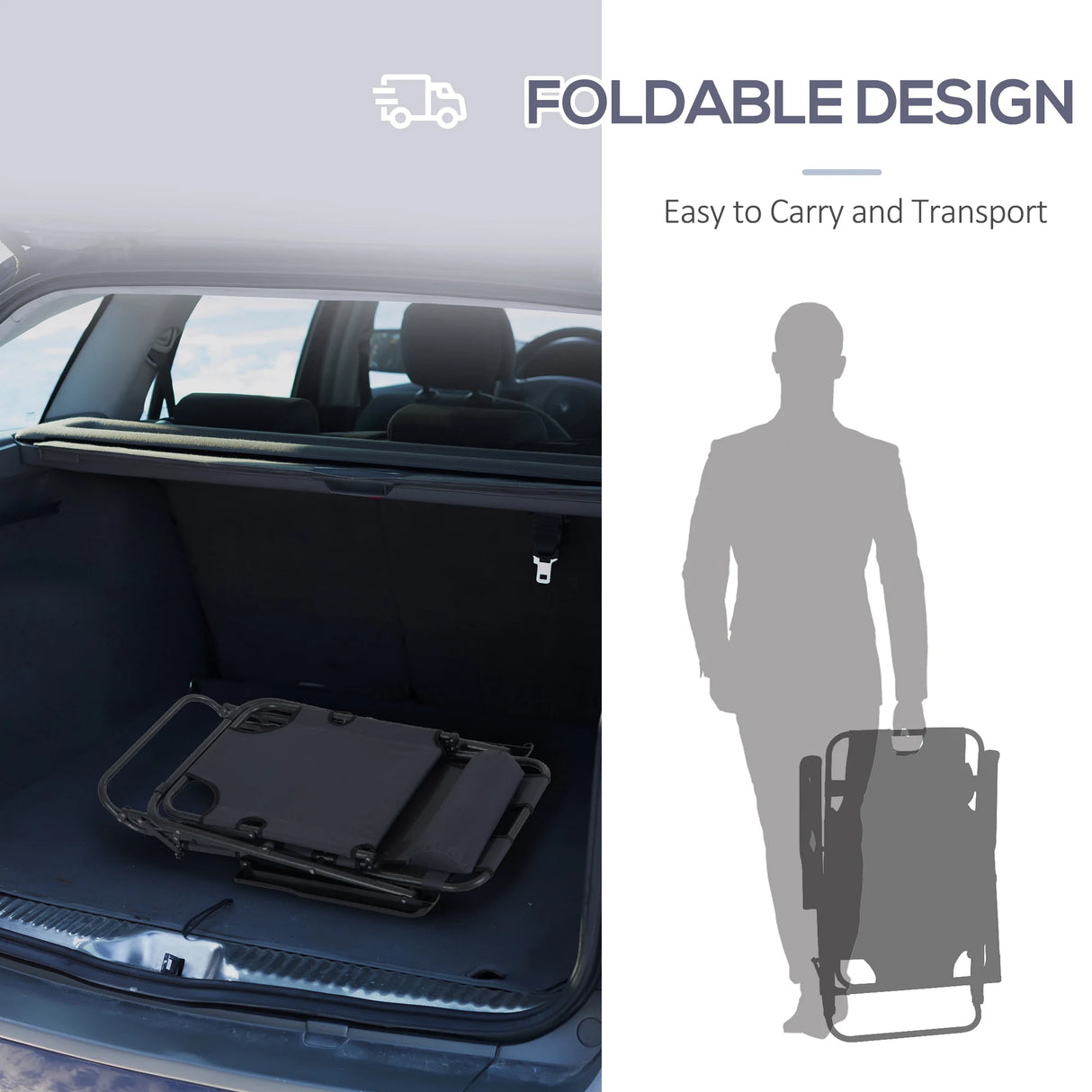 Outsunny 2 in 1 Folding Sun Lounger Reclining Garden Chair Set of 2 with 2-Level Adjustable Backrest, Outdoor Zero Gravity Recliner Garden Chairs with Head Pillow and Armrests, Grey