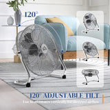HOMCOM 20 Inches Chrome Metal Floor Fan, High Power 3-Speed Home Gym with Adjustable Head, Portable Desk & Table Fan for Home Office, Powerful Airflow, Quiet Operation