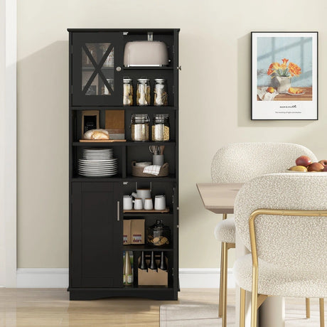 Tall Bathroom Cabinet Large Floor Storage Cabinet with Acrylic Doors and 3 Cubes-Black