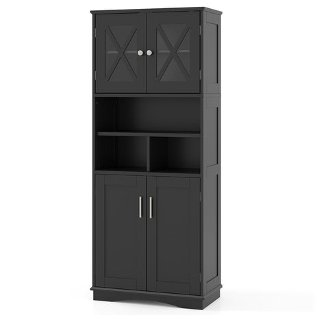 Tall Bathroom Cabinet Large Floor Storage Cabinet with Acrylic Doors and 3 Cubes-Black
