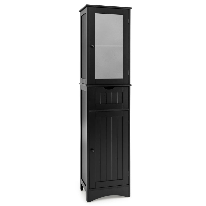 Tall Floor Storage Cabinet with 2 Doors and 1 Drawer for Bathroom-Black