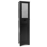 Tall Floor Storage Cabinet with 2 Doors and 1 Drawer for Bathroom-Black