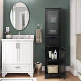 Tall Floor Storage Cabinet with 2 Doors and 1 Drawer for Bathroom-Black