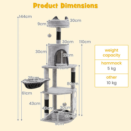 Multi-level Large Cat Tree with Sisal Scratching Posts and Board Condo-Grey