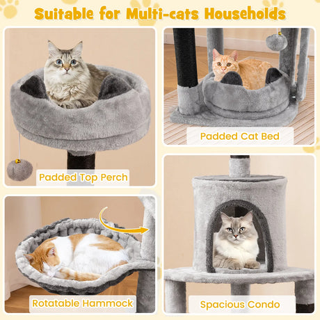 Multi-level Large Cat Tree with Sisal Scratching Posts and Board Condo-Grey