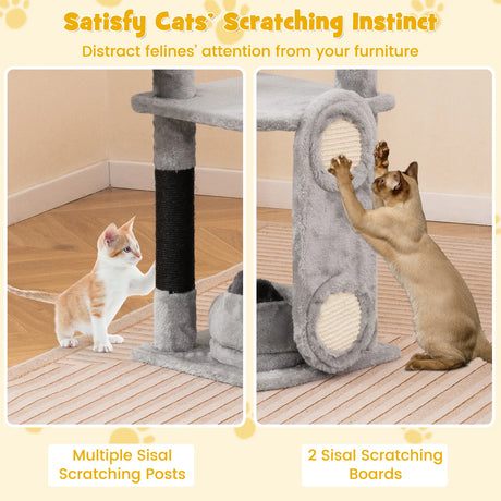 Multi-level Large Cat Tree with Sisal Scratching Posts and Board Condo-Grey