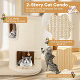 151 cm Wooden Cat Tower with Sisal Scratching Posts and Washable Plush Cushion-Natural