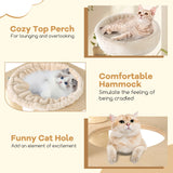 151 cm Wooden Cat Tower with Sisal Scratching Posts and Washable Plush Cushion-Natural