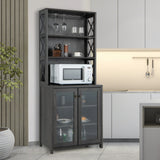 Tall Freestanding Bar Cabinet Buffet with Glass Holder and Adjustable Shelf-Gray