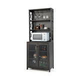 Tall Freestanding Bar Cabinet Buffet with Glass Holder and Adjustable Shelf-Gray