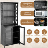 Tall Freestanding Bar Cabinet Buffet with Glass Holder and Adjustable Shelf-Gray