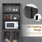 Tall Freestanding Bar Cabinet Buffet with Glass Holder and Adjustable Shelf-Gray