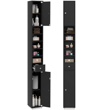 180CM Tall Freestanding Bathroom Cabinet with 2 Doors and 1 Drawer-Black