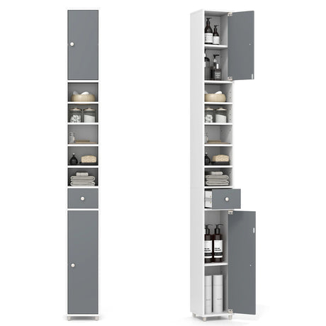 180CM Tall Freestanding Bathroom Cabinet with 2 Doors and 1 Drawer-Gray & White