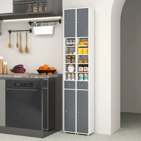180CM Tall Freestanding Bathroom Cabinet with 2 Doors and 1 Drawer-Gray & White
