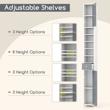 180CM Tall Freestanding Bathroom Cabinet with 2 Doors and 1 Drawer-Gray & White