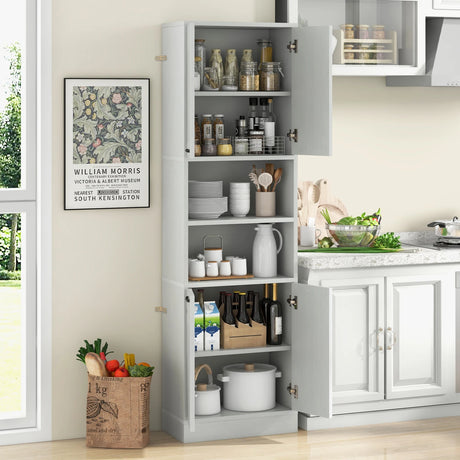 75 Inch Kitchen Pantry Cabinet Tall Cupboard with Doors and Shelves-White Oak