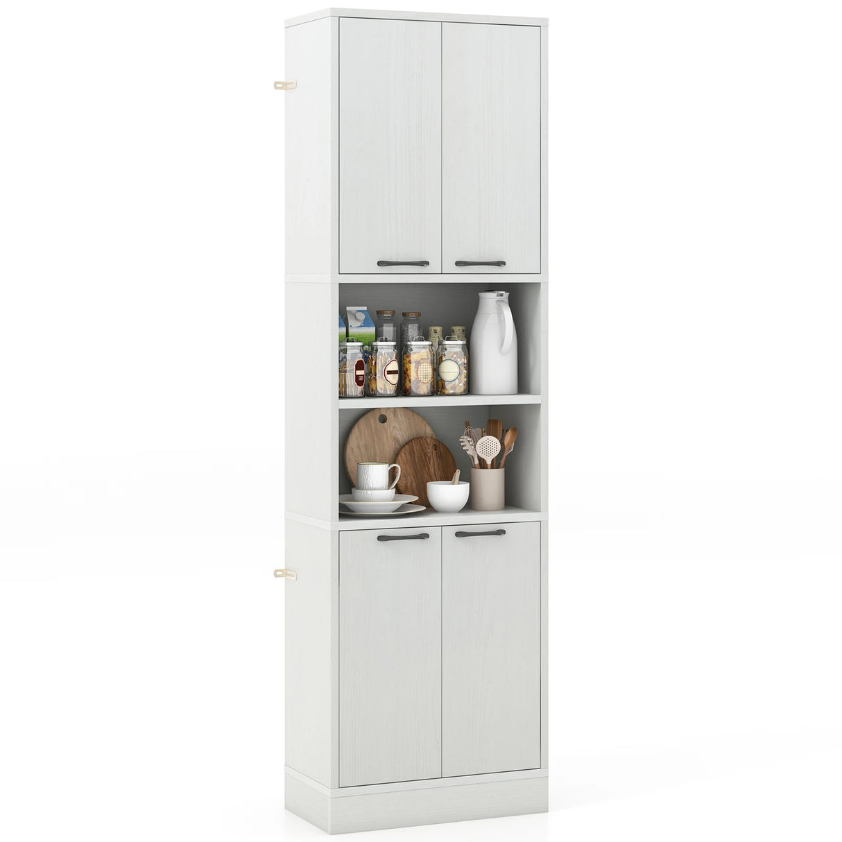 75 Inch Kitchen Pantry Cabinet Tall Cupboard with Doors and Shelves-White Oak