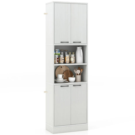 75 Inch Kitchen Pantry Cabinet Tall Cupboard with Doors and Shelves-White Oak