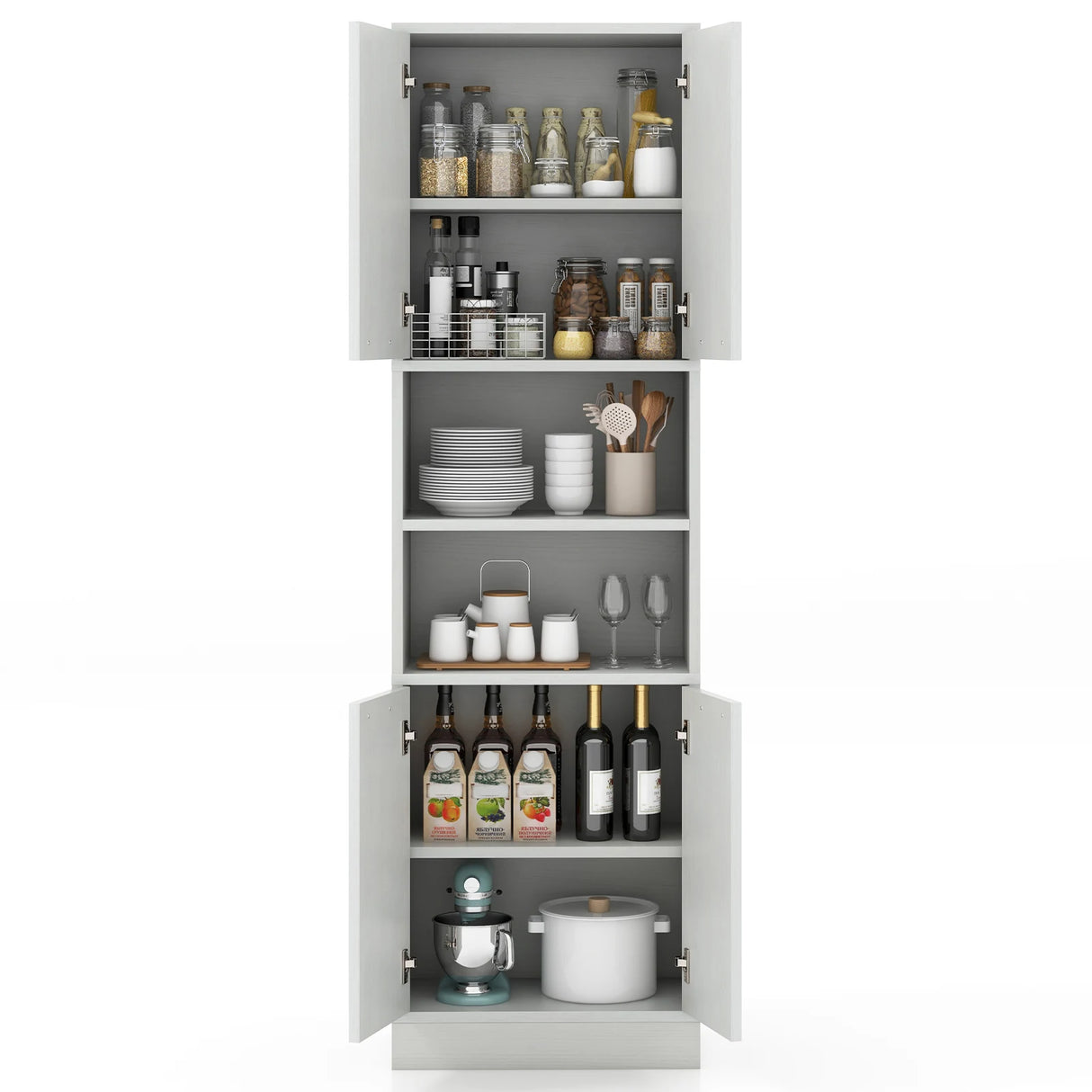 75 Inch Kitchen Pantry Cabinet Tall Cupboard with Doors and Shelves-White Oak