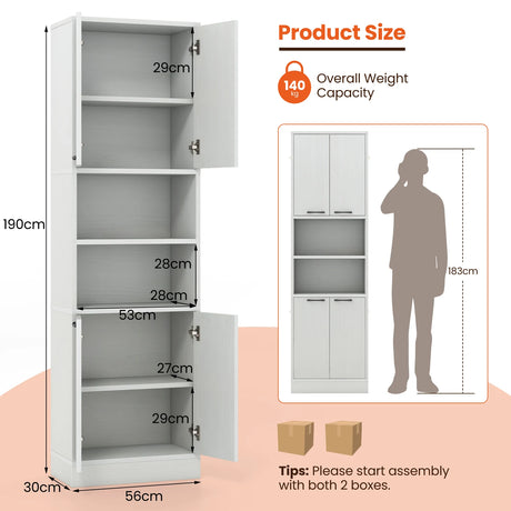 75 Inch Kitchen Pantry Cabinet Tall Cupboard with Doors and Shelves-White Oak