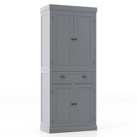 4-Door Tall Kitchen Sideboard with Adjustable Shelves-Grey