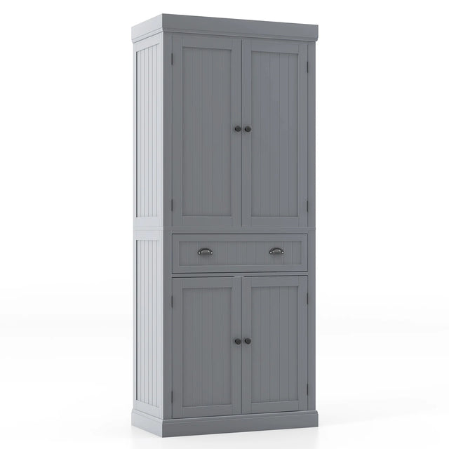 4-Door Tall Kitchen Sideboard with Adjustable Shelves-Grey
