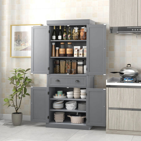 4-Door Tall Kitchen Sideboard with Adjustable Shelves-Grey