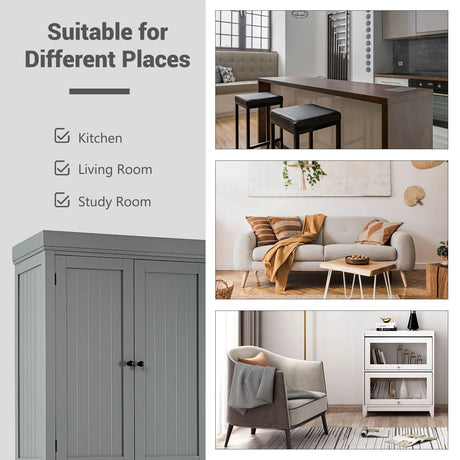 4-Door Tall Kitchen Sideboard with Adjustable Shelves-Grey