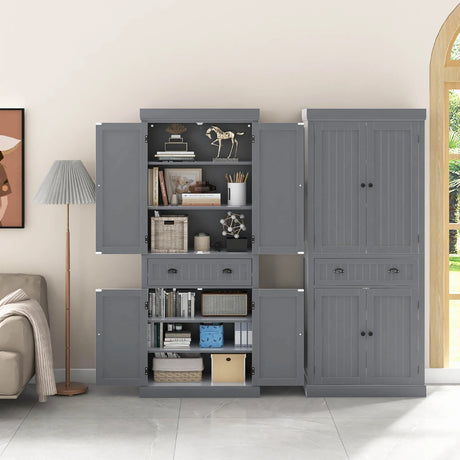 4-Door Tall Kitchen Sideboard with Adjustable Shelves-Grey