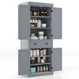 4-Door Tall Kitchen Sideboard with Adjustable Shelves-Grey