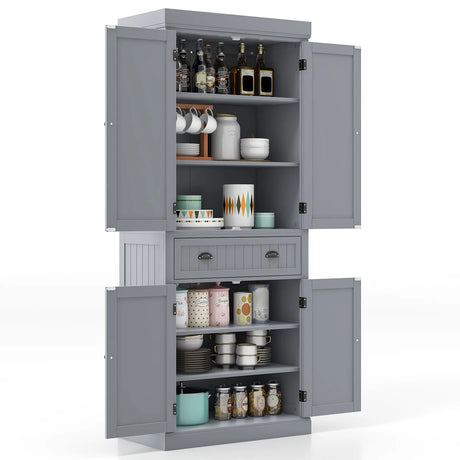 4-Door Tall Kitchen Sideboard with Adjustable Shelves-Grey