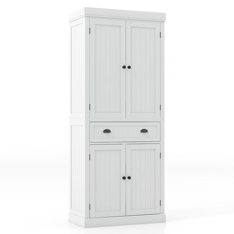 4-Door Tall Kitchen Sideboard with Adjustable Shelves-White