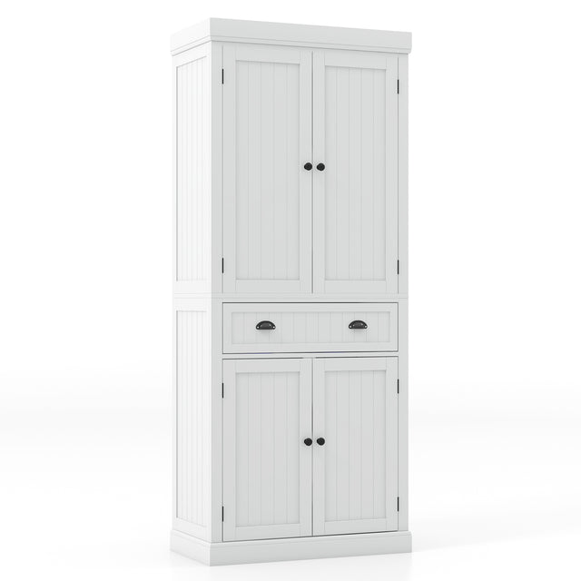 4-Door Tall Kitchen Sideboard with Adjustable Shelves-White