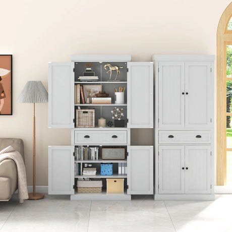 4-Door Tall Kitchen Sideboard with Adjustable Shelves-White